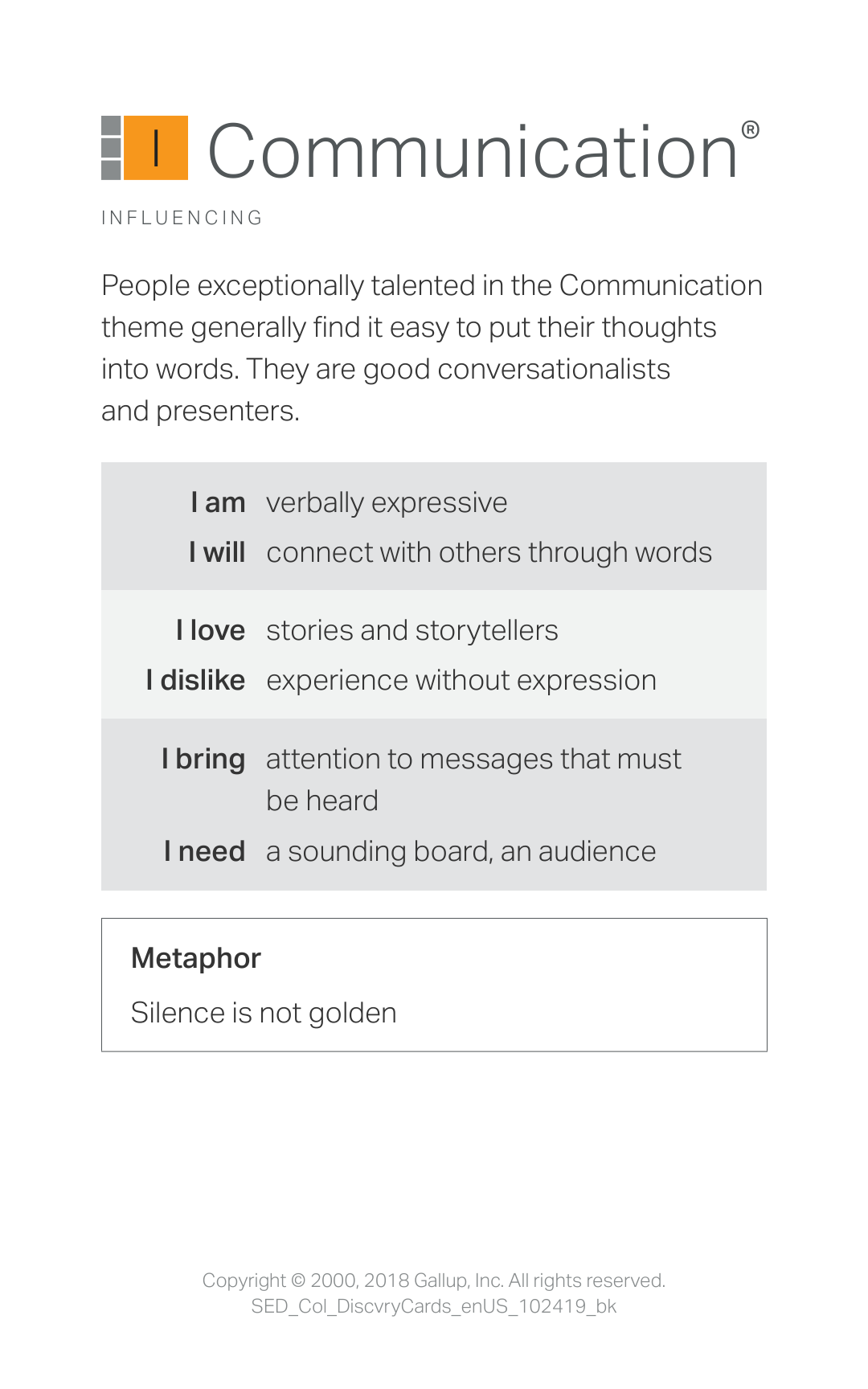 Communication strength card